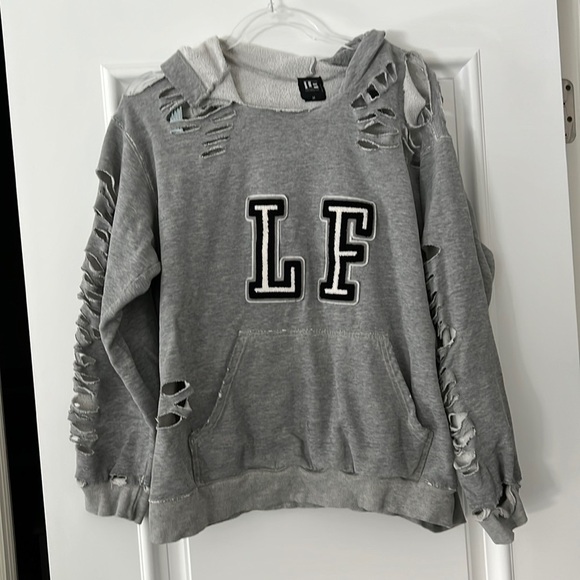 LF Tops - LF The Brand Logo Distressed Destroyed Vintage Look Hoodie